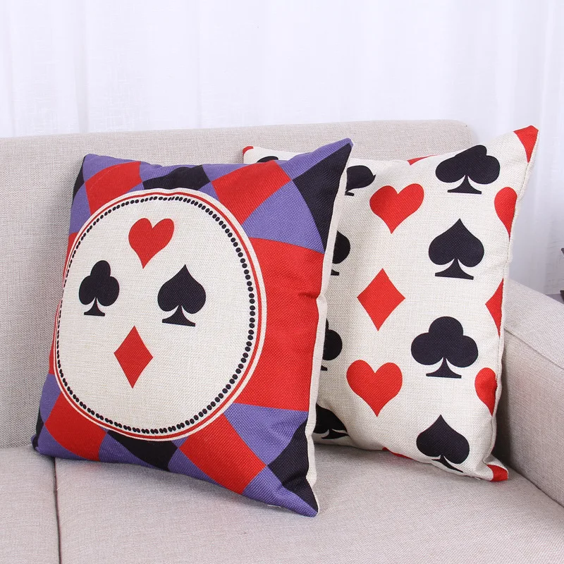 New Poker Design Throw Decorative Cotton Linen Pillow Case Cushion Hot Sale | Дом и сад
