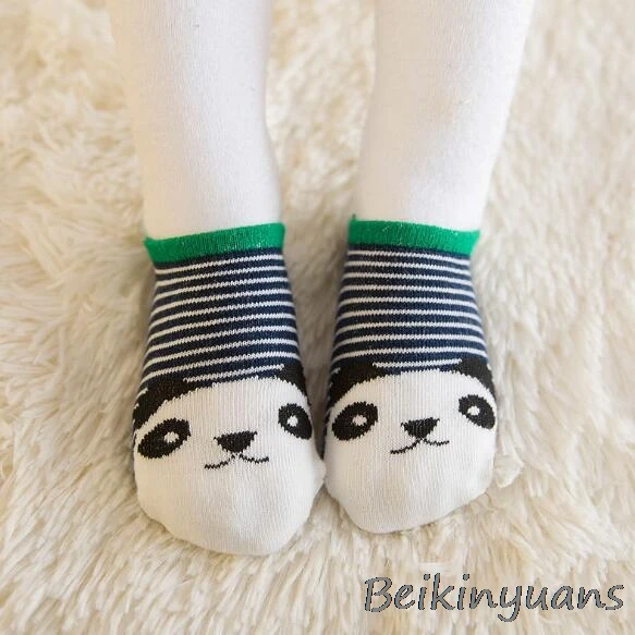 Black panda Весной и летом и Летний хлопок мультфильм Нескользящие Детские носки носки-башмачки Нескользящие клей пола Детские носочки - Цвет: Black panda