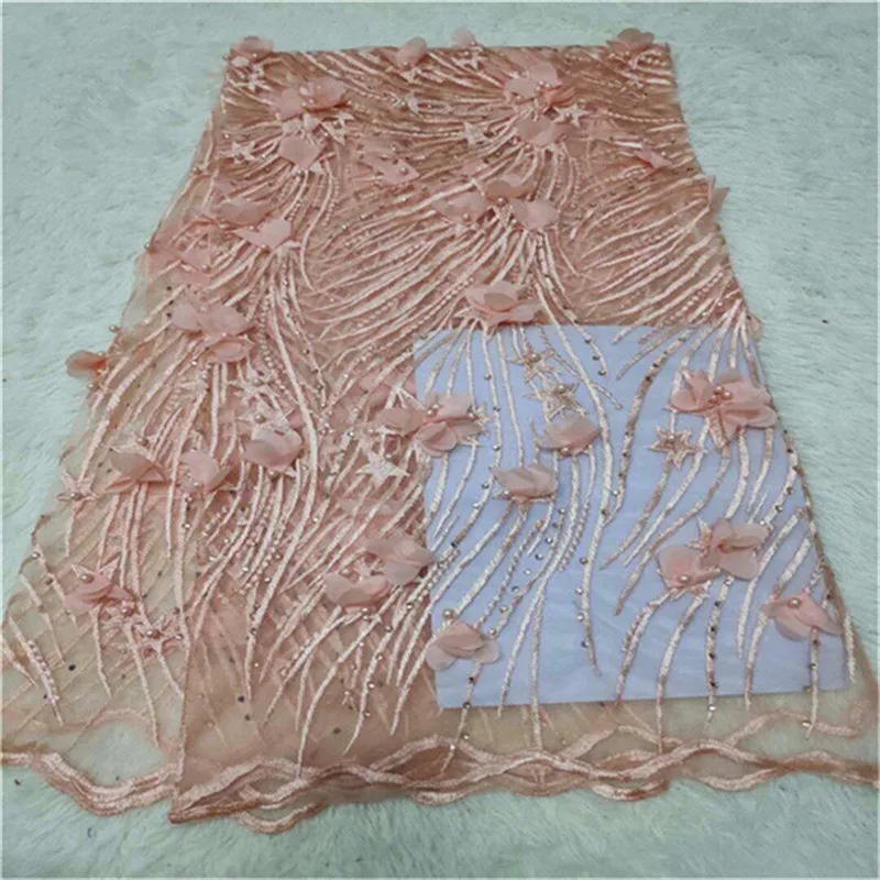 Latest african laces 2019 3d lace fabric embrodiery beads for french For Bridal dress 5yard | Дом и сад