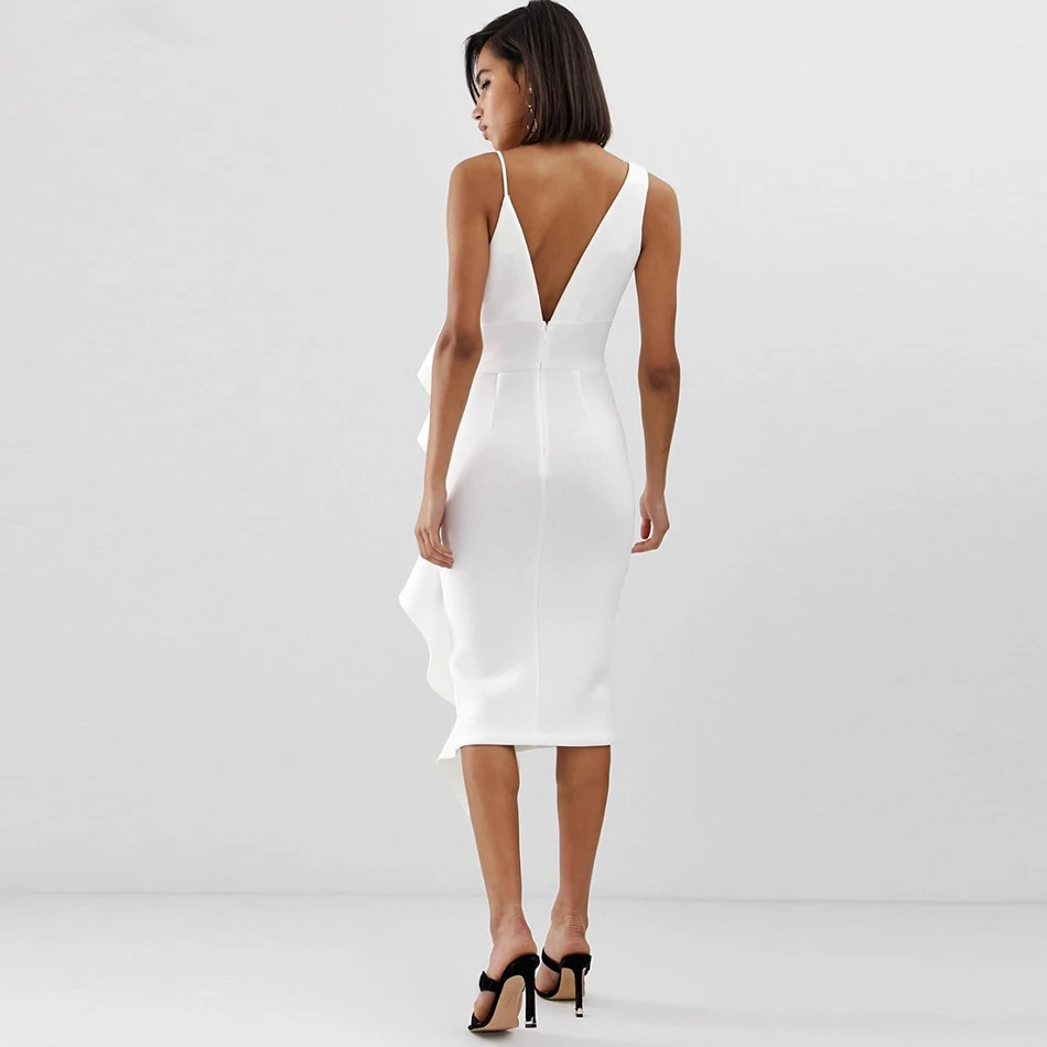 Новое летнее женское вечернее платье знаменитостей vestidos Verano сексуальное платье без рукавов с оборками розовое Белое Облегающее Клубное платье