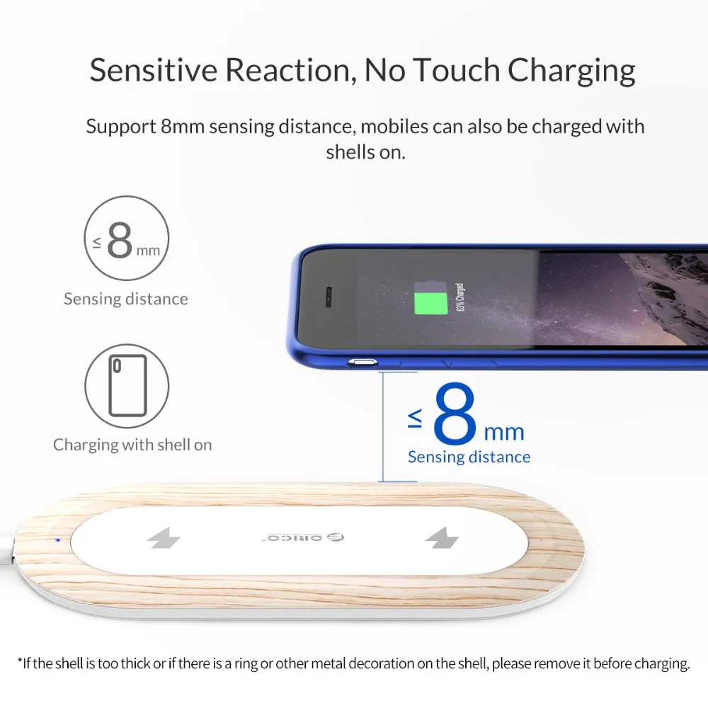 ORICO двойной катушкой Беспроводной Зарядное устройство для iPhone X 8 XS 5 Вт зарядки
