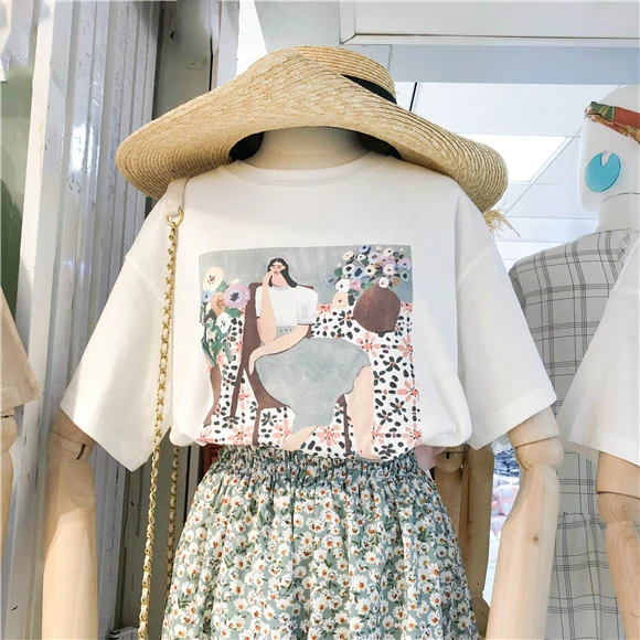 2 цвета Лето 2019 г. Винтаж chic Стиль печати Свободные топы корректирующие женские