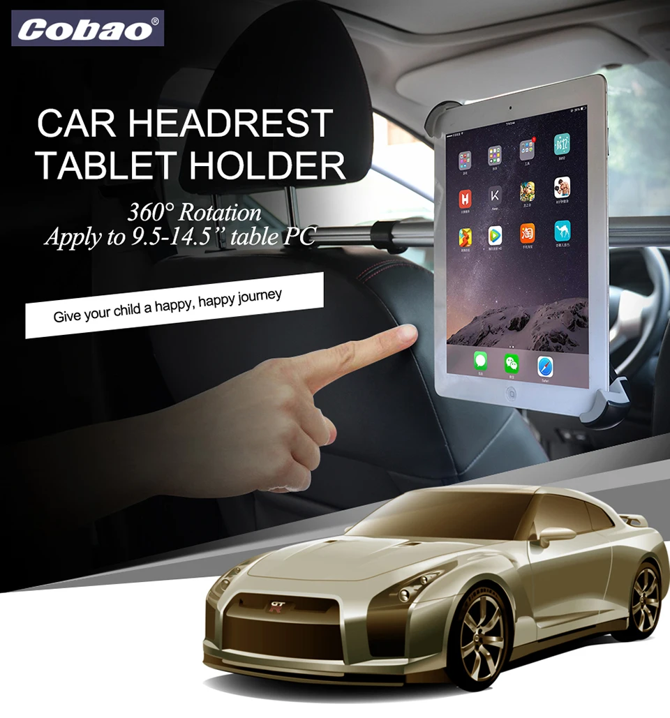 Cobao Универсальная металлическая алюминиевая подставка для планшета для iPad, автомобильный держатель на заднее сиденье, подголовник, держатель для планшета iPad air pro 9,5 9,7 12,9 13