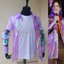 Редкие панк-рок Повседневные Классические MJ радужные фиолетовые мерцающие пуговицы из органзы спереди This it Рубашка Майкл костюм Джексон