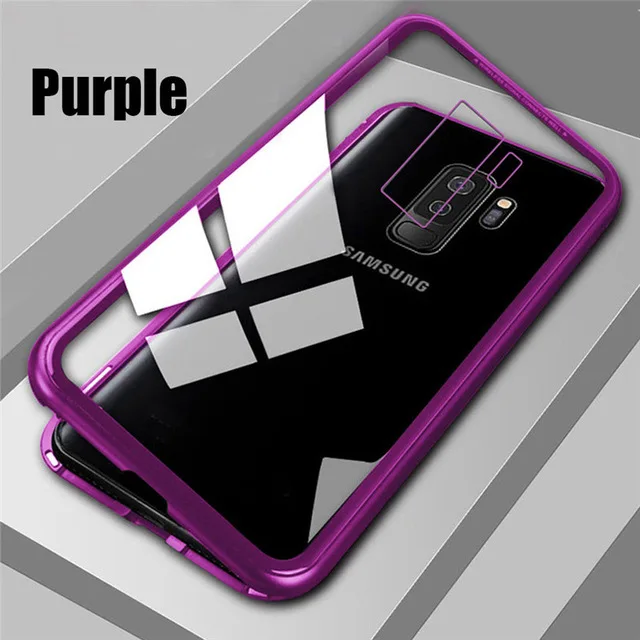 Purple 360 магнитный чехол с полным покрытием s для samsung Galaxy S10Plus S8 S9 Plus S10E задняя крышка из закаленного стекла Note 8 9 10plus A50 чехол - Цвет: Purple