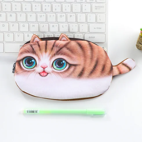Кошки Kawaii молнией мешки для карандашей смешные 3D плюшевые футляры для ручек 2016 горячий новый случай большой вместительность школьные принадлежности канцелярии 004.