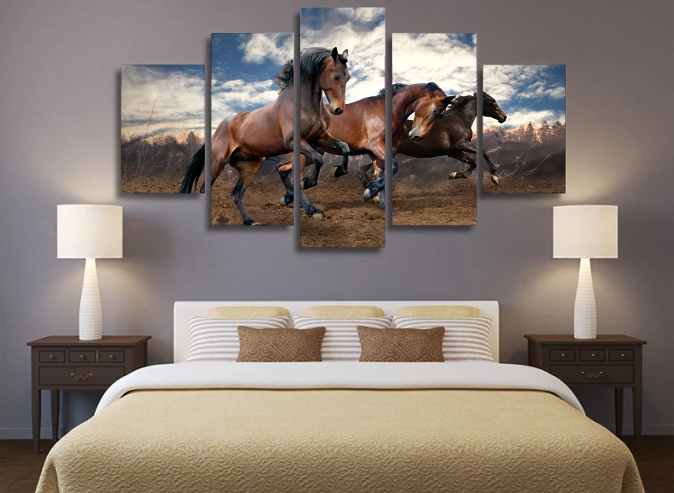 HD Печать панно с животными Бег лошадь 5 шт. картина стены искусства холст печати