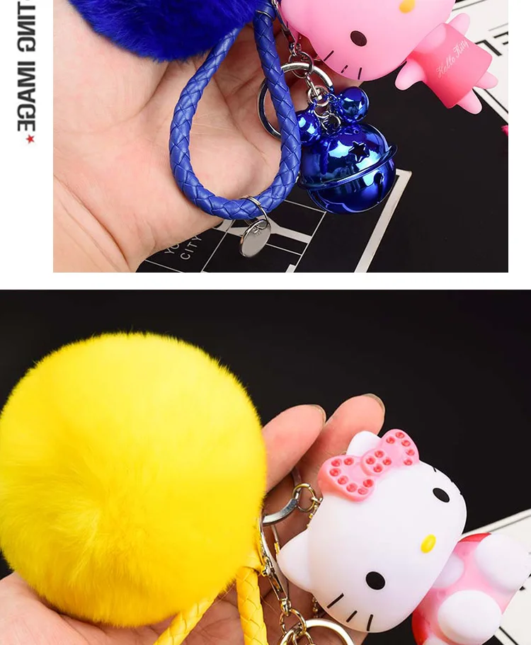 Милый мультфильм hello kitty Кролик Мех Шар помпон подвески-Помпоны ремешок для женщин металлические брелки-цепочки автомобиля сумка Шарм D151