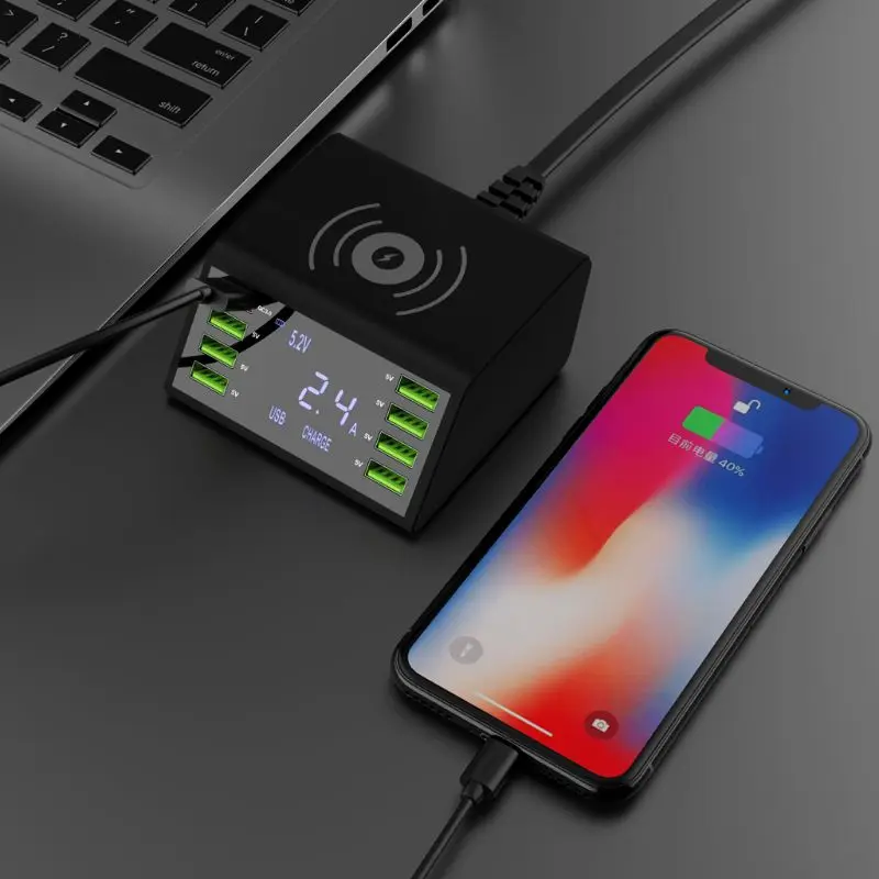 60 Вт QC 3 0 Быстрая зарядка 8 портов USB зарядная док станция Qi Беспроводное быстрое