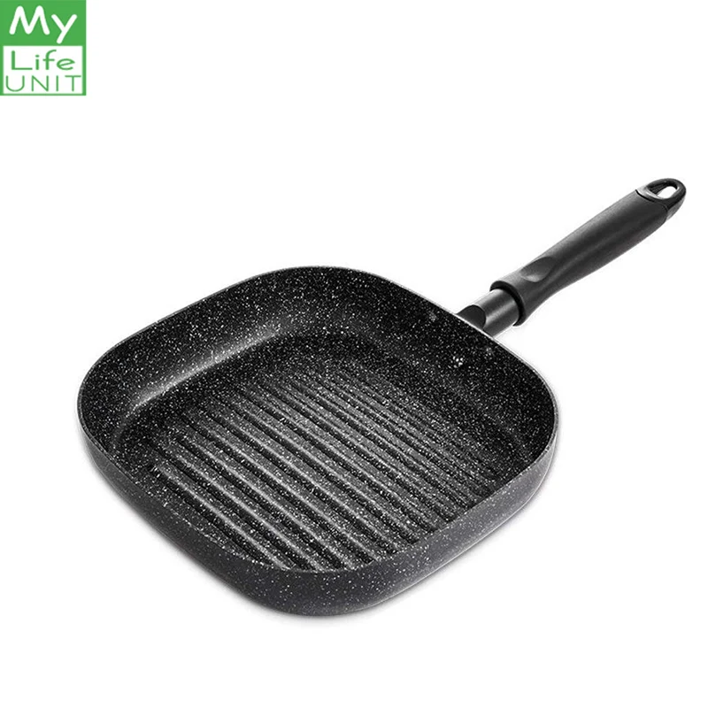 MyLifeUNIT Aluminum Non-stick Square Grill Pan Steak Fry Pans Multi-purpose Snowflake Striped No fumes Frying Pan 9-inch