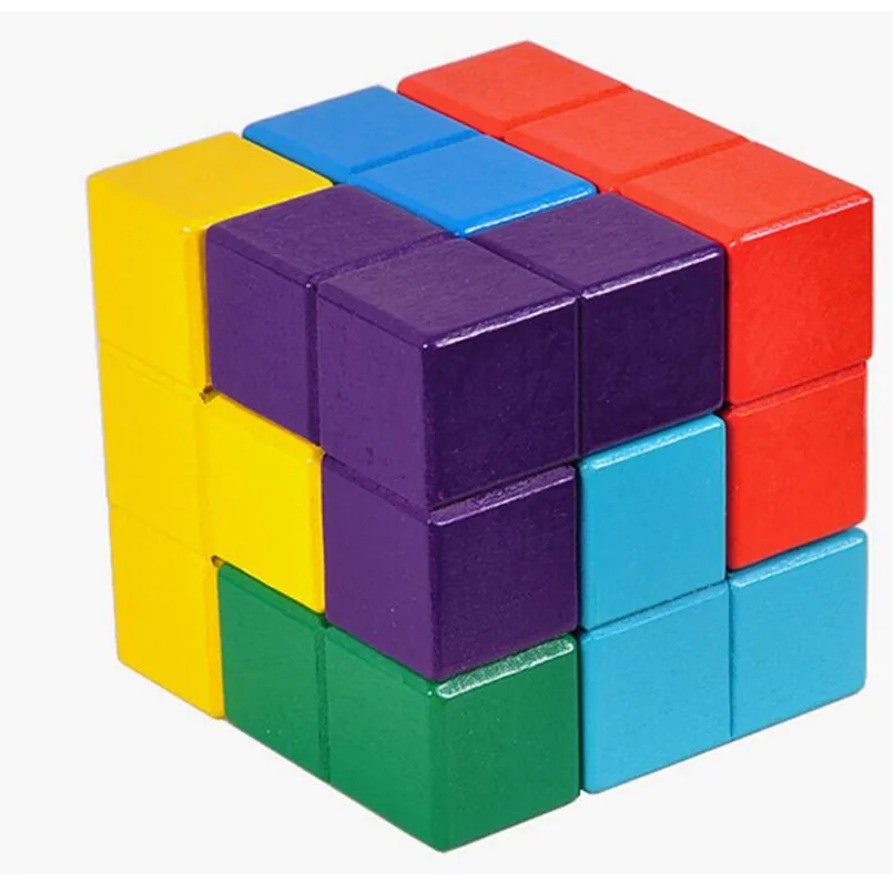 Многоцветные 3D Деревянный сома Головоломки Логические IQ ум деревянные тетрис