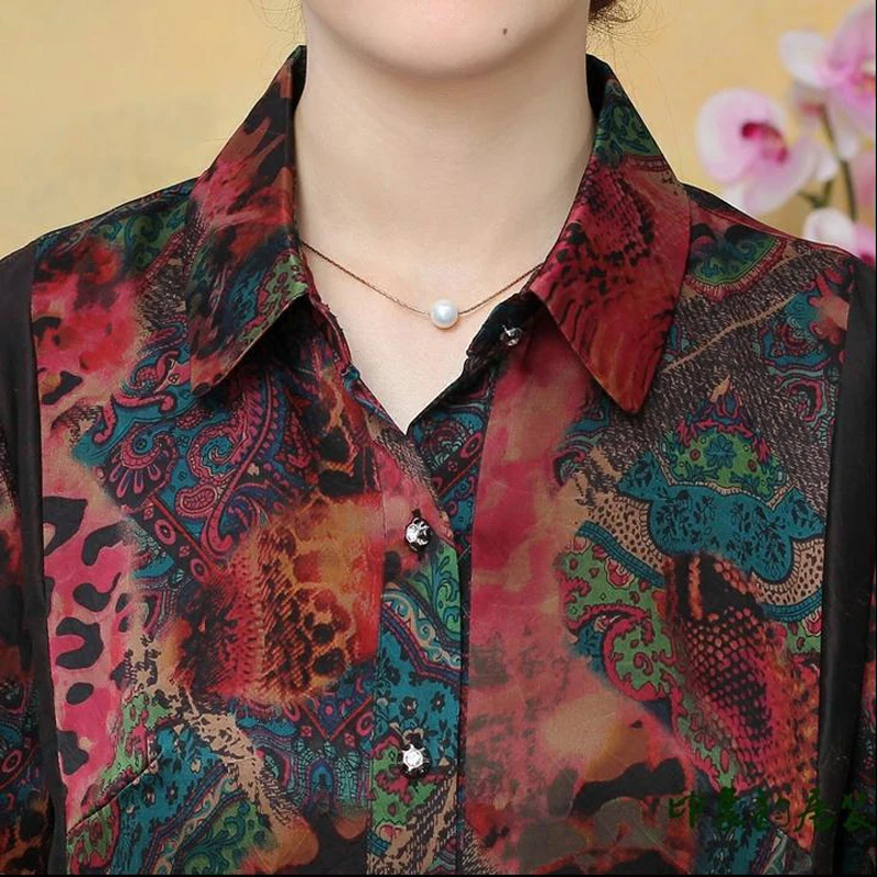 Женская шелковая летняя новая китайская блузка из шелка 100% с отложным воротником