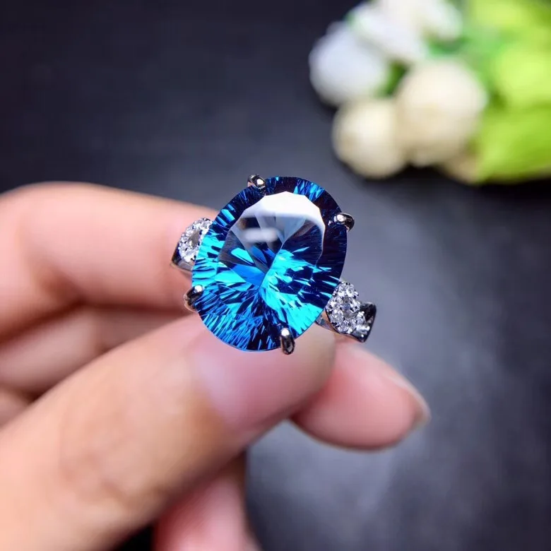 Uloveido кольцо с натуральным голубым топазом, 10 карат драгоценный камень, 925 серебряные кольца, кольцо с камнем рождения, с сертификатом и подарочной коробкой 20% FJ304