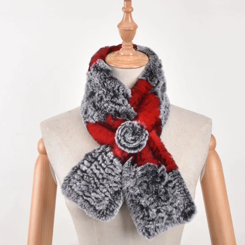 

child short Women Real Rex Rabbit Fur Scarves Rose Design Girls Natural Fur scarf Wraps Winter Soft rabbit Muffler