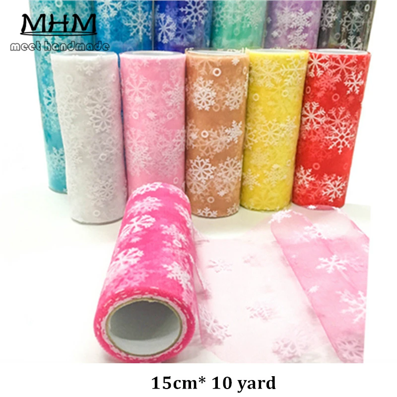 Тюль пачка из органзы с тканями в виде снежинок 10 ярдов/рулон 15 см Отделка лентой