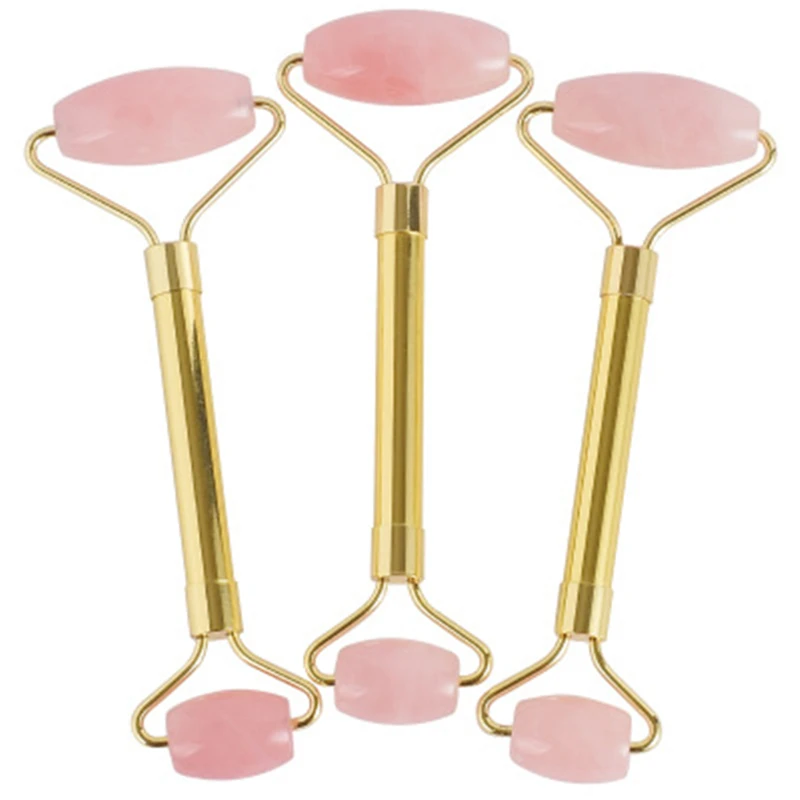 

Double Head Massage Alloy Handle Roller Natural Rose Crystal Quartz Jade Stone Anti Cellulite Wrinkle Face-lift Health Care Tool