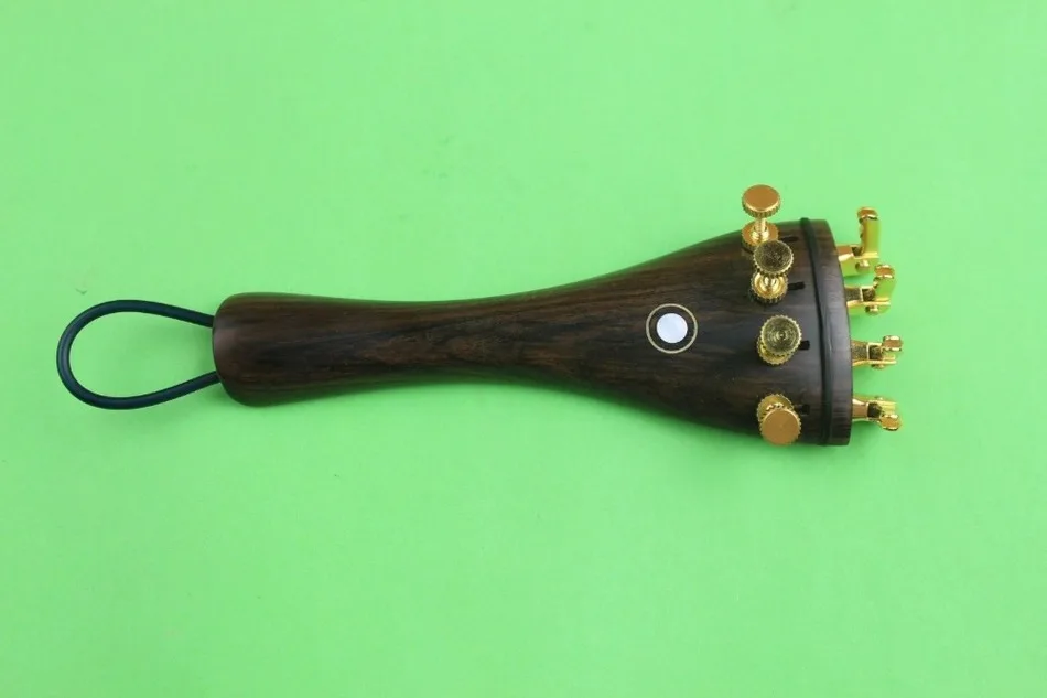 

1pc undyed 4/4 Ebony Violin Tailpiece fixed golden fine tuners Tail Gut