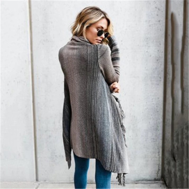 New Autumn Women Sweater Large Size Knitted Coat Slim Cadigan Lopng Sleeve Striped Outerwear Casual Tassel J737 |