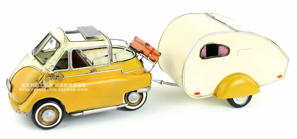 1:12 1957 года Isetta 300 Вт машина для яиц с прицепом желтая литая машина ручной работы металлические изделия для мальчика подарок модель автомобиля коллекция игрушек