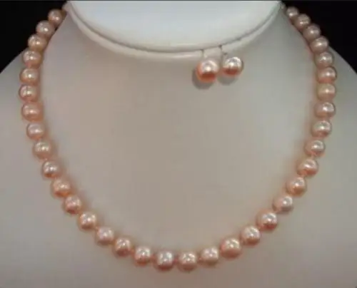 

8-9MM Pink Akoya Cultured Pearl Necklace Earring 18''