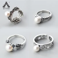 925 sterling silver open ring for women chain ring with pearl hollow lady rings bijoux femme