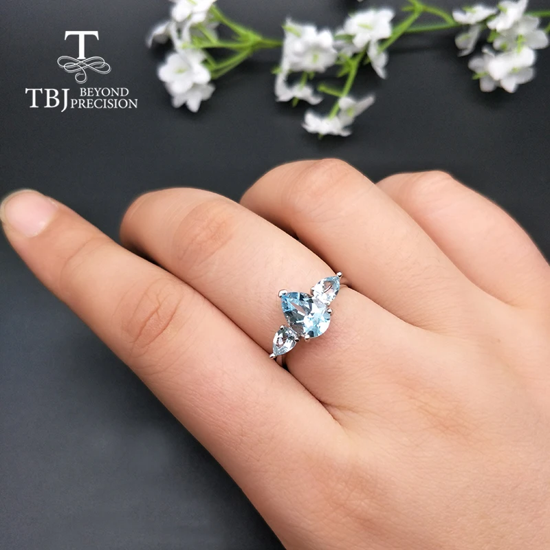 

TBJ,new Sky blue topaz gemstone Ring 925 sterling silver simple design fine jewelry for girls best gift with box