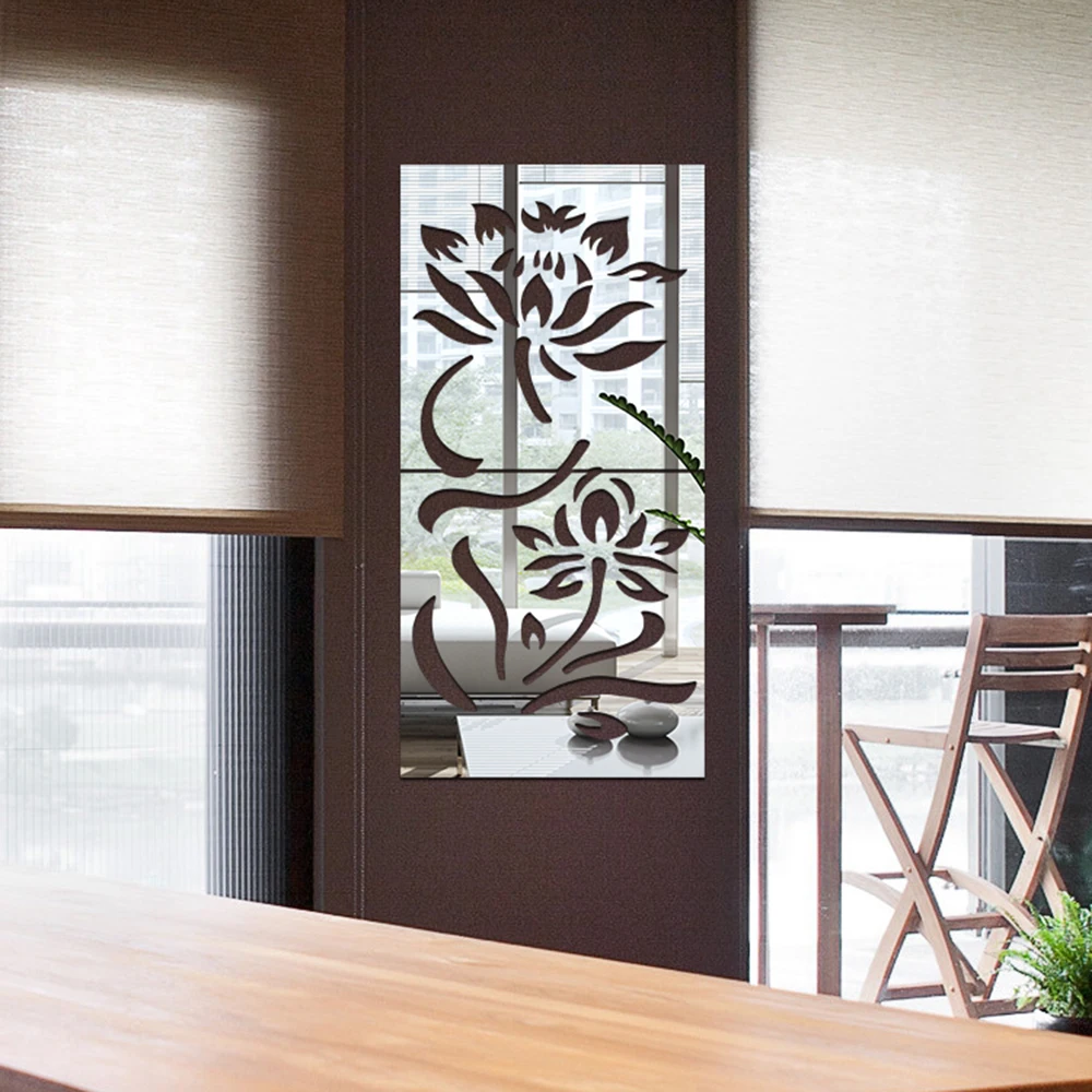 3D акриловый зеркальный настенный стикер в форме цветка съемный