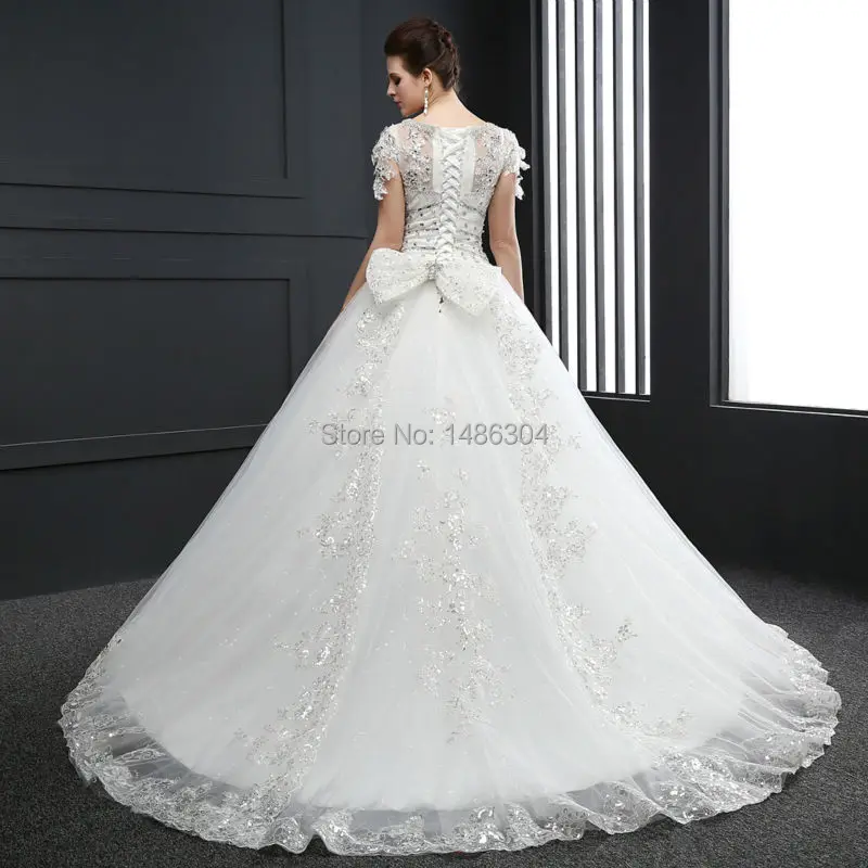 Кружевное свадебное платье с бисером и бантом 2019 элегантное женское