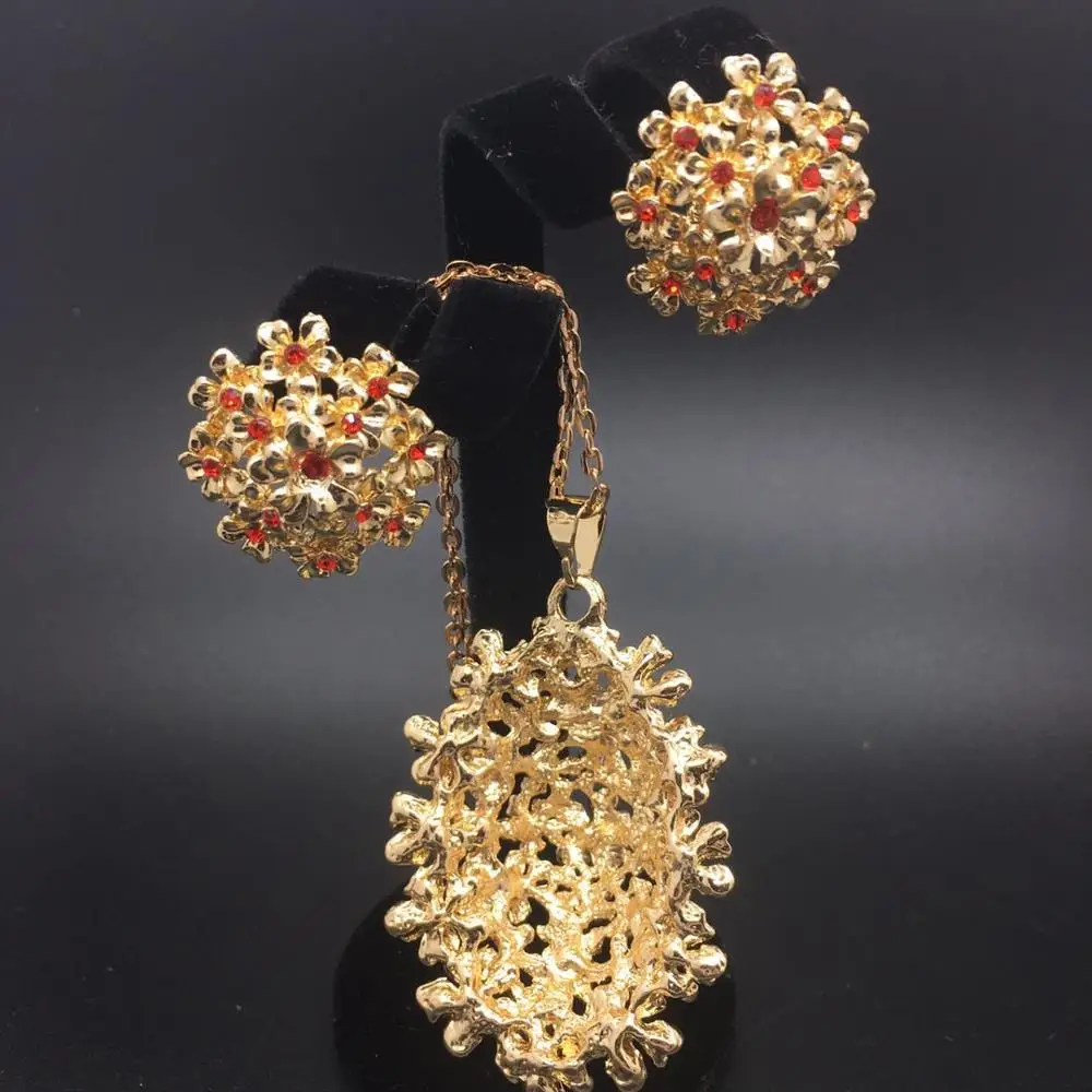 2019 новые винтажные комплекты украшений для женщин Красный Хрустальный полый