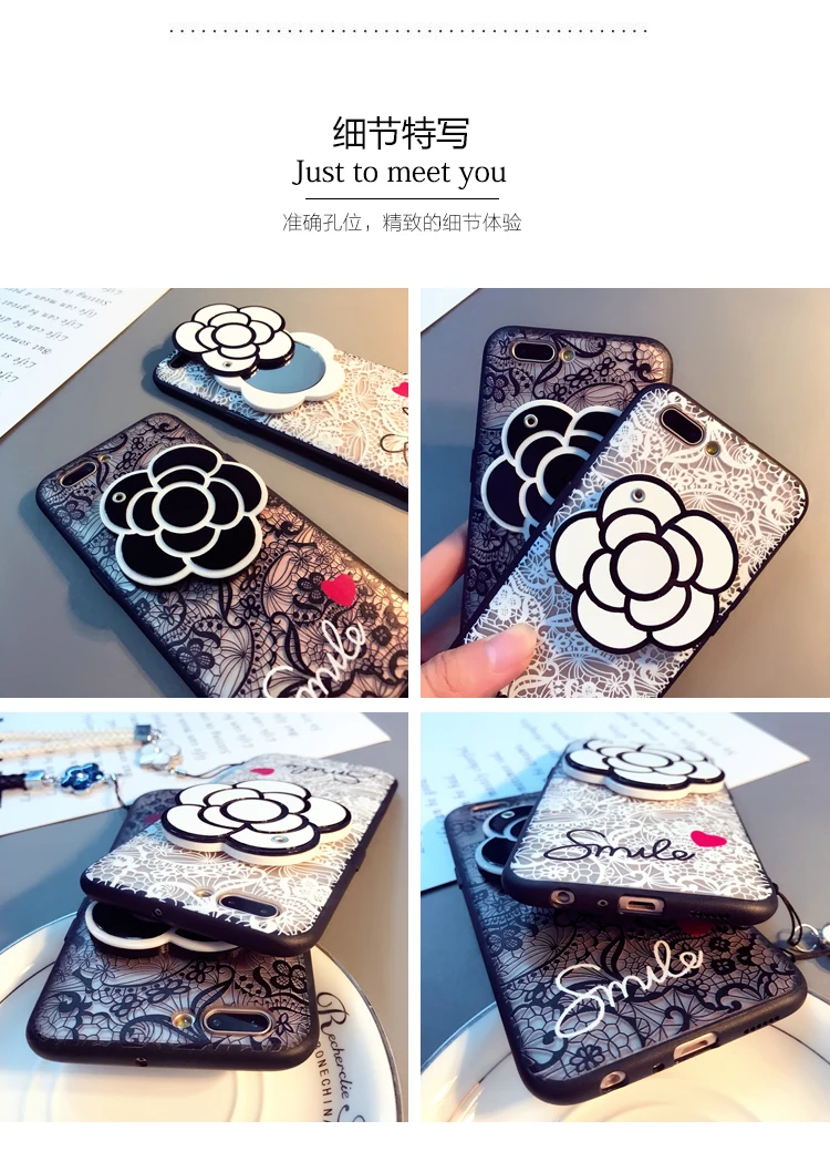 3D Camellia зеркальный кружевной цветок с цветком кулон ремешок чехол для iPhone 11 Pro Max XS Max XR X 8 7 6 6S Plus 5 5S SE