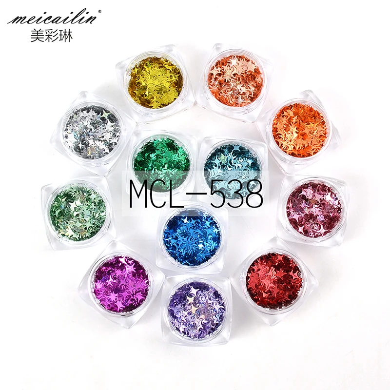 12 банок/комплектов блестящие разноцветные блестки с четырьмя звездами | Красота