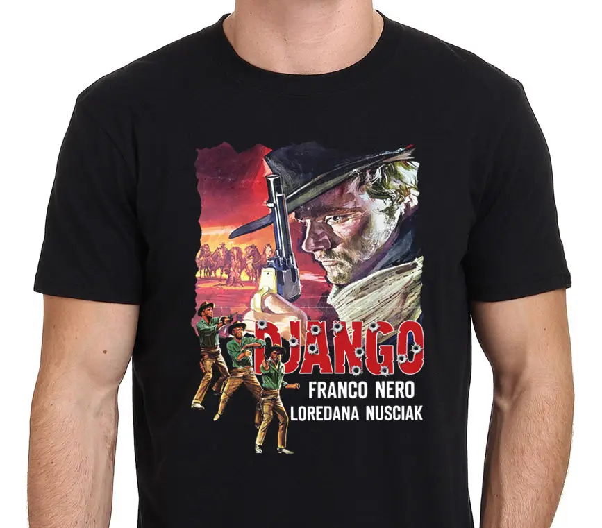 Django Винтаж Западная фильм ковбой Франко Nero футболка черный Размеры S-XXL | Мужская