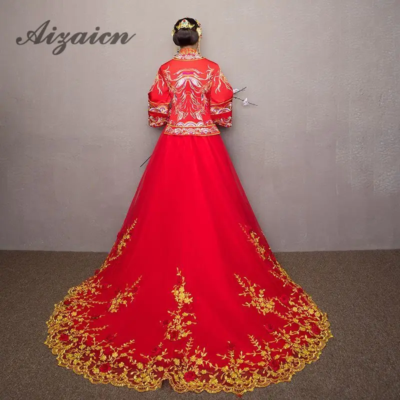 2018 Новый китайский стиль Свадебные платья Qipao элегантное красное свадебное