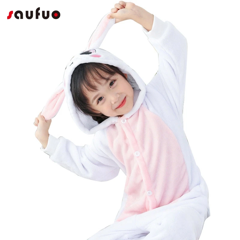 Kigurumi мультфильм косплей Кролик костюм Onesie для детей унисекс розовый Аниме Пижамы