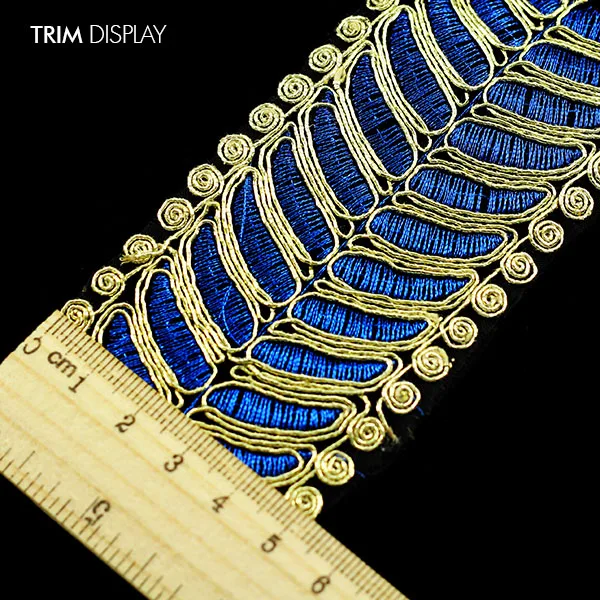 Синяя золотая металлическая отделка вышитая кружевная ткань искусственное