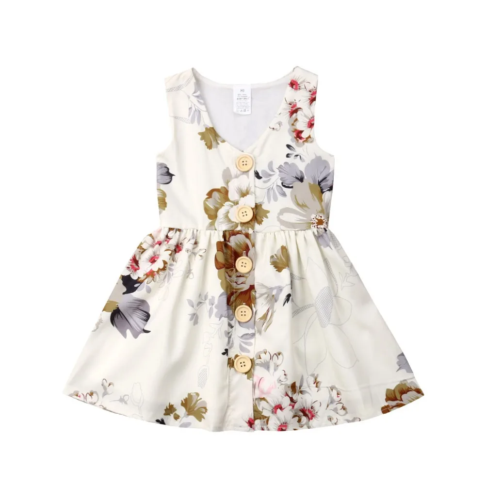 Spring summer Girls flower dress vintage white button cotton girls fashion wedding | Детская одежда и обувь