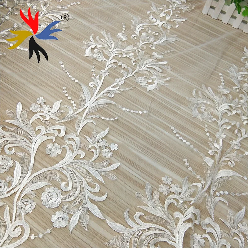 5Yards White Embroidered Wedding Lace Fabric High Quality Tulle Mesh lady dresses gowns making | Дом и сад