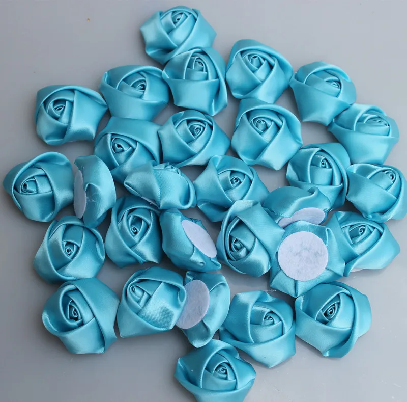 

20Pieces/Bag Lake Blue Rose Handmade Diameter 3.5Cm Satin Rose Ribbon Flowers DIY For Make Wedding Bouquet Flower Accessories