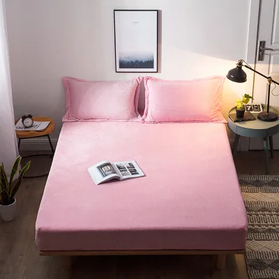 pink Европейский стиль, Одноцветный фланелевый матрас для кровати, уплотненный, сохраняющий тепло, покрывала для кровати, 1,8 м, 2 м, все включено, высокая эластичная натяжная простыня - Цвет: pink
