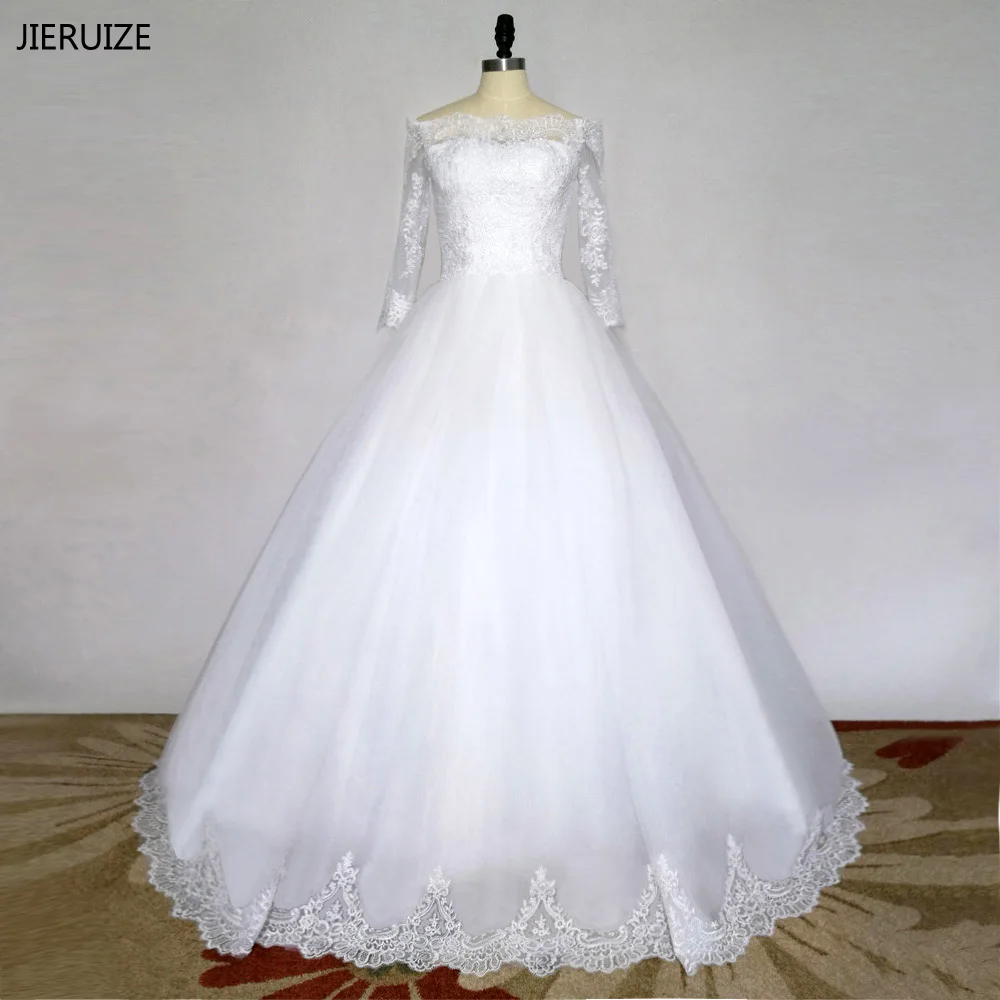 JIERUIZE vestidos de novia белые винтажные Свадебные платья с кружевной аппликацией и
