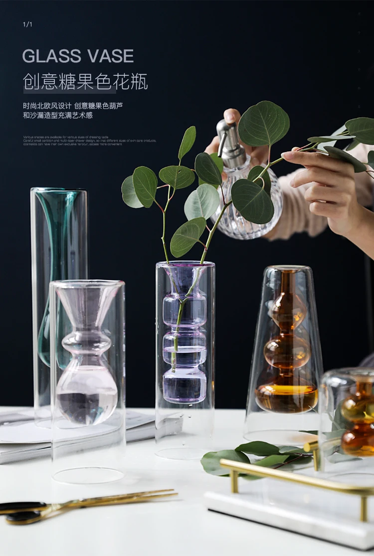 Creative Nordic color glass Flower vase Flower arrangement Hydroponics Transparent Crafts Household desktop Decoration ornament