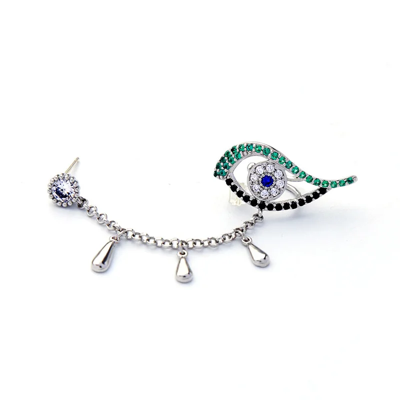 Creative Crystal Devil's Eye Stud Earrings Temperament Women's Jewelry Fashion Joker Ear Bone Clip Single | Украшения и