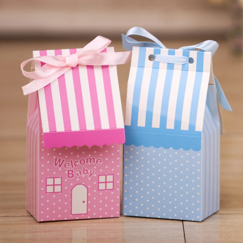50 шт./компл. Baby Shower Candy Box House розовые синие коробки для конфет милые детские