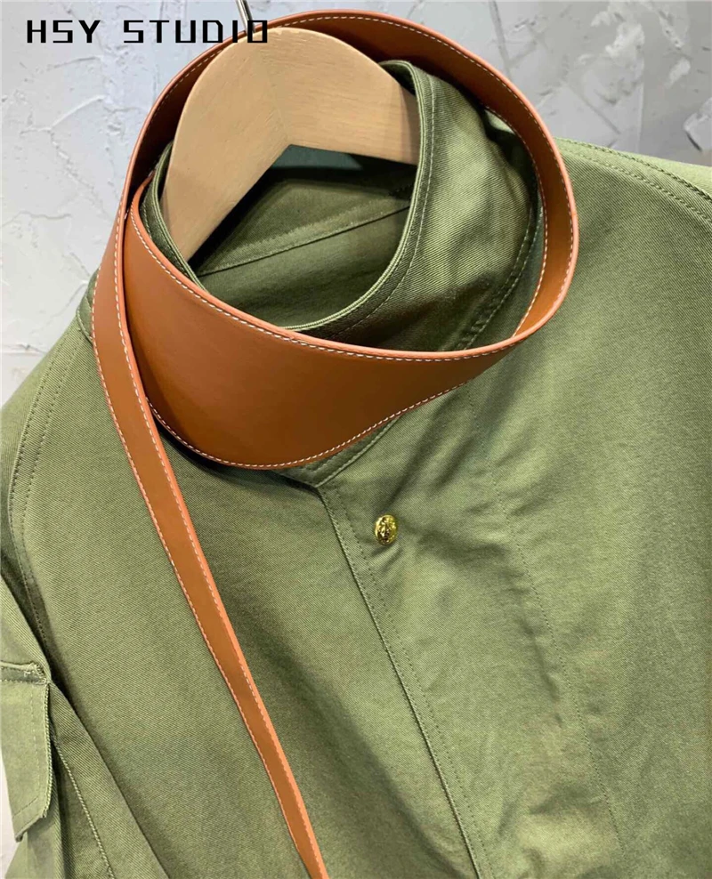 【HSY studo】2019 осенний Новый тренд мешковатый армейский зеленый Женский Тренч