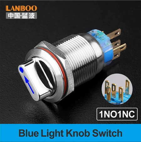 19 мм 22 мм из нержавеющей стали 9v 12v 48V 3A IP67 ручка переключателя - Цвет: Blue 1NO1NC