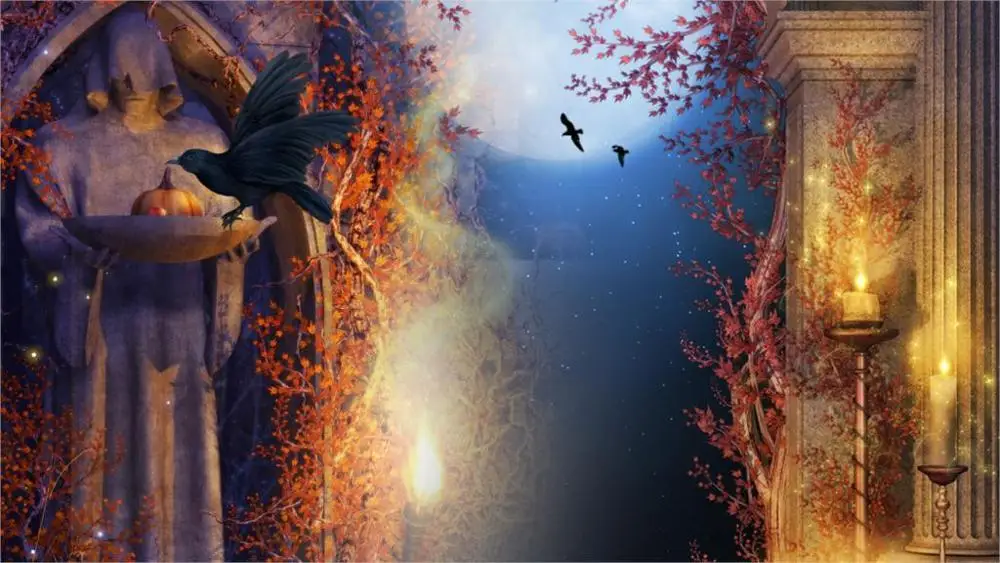 Готическая осень Хэллоуин темно 4 размера шелковая ткань холст печать