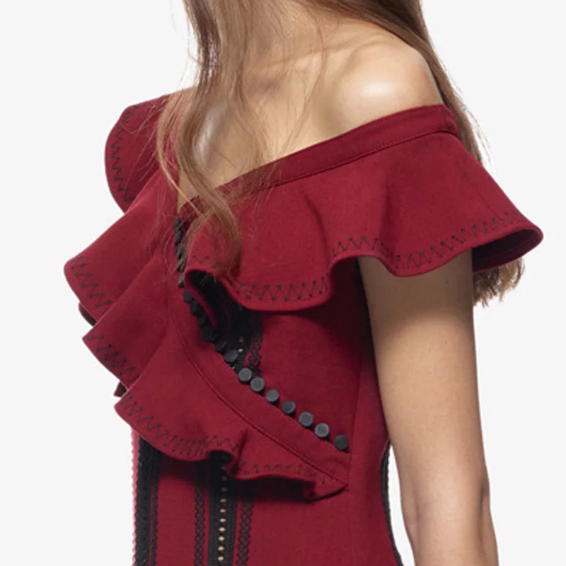 2017 вышивка кружевное летнее платье женские одно плечо оборками Мини платья