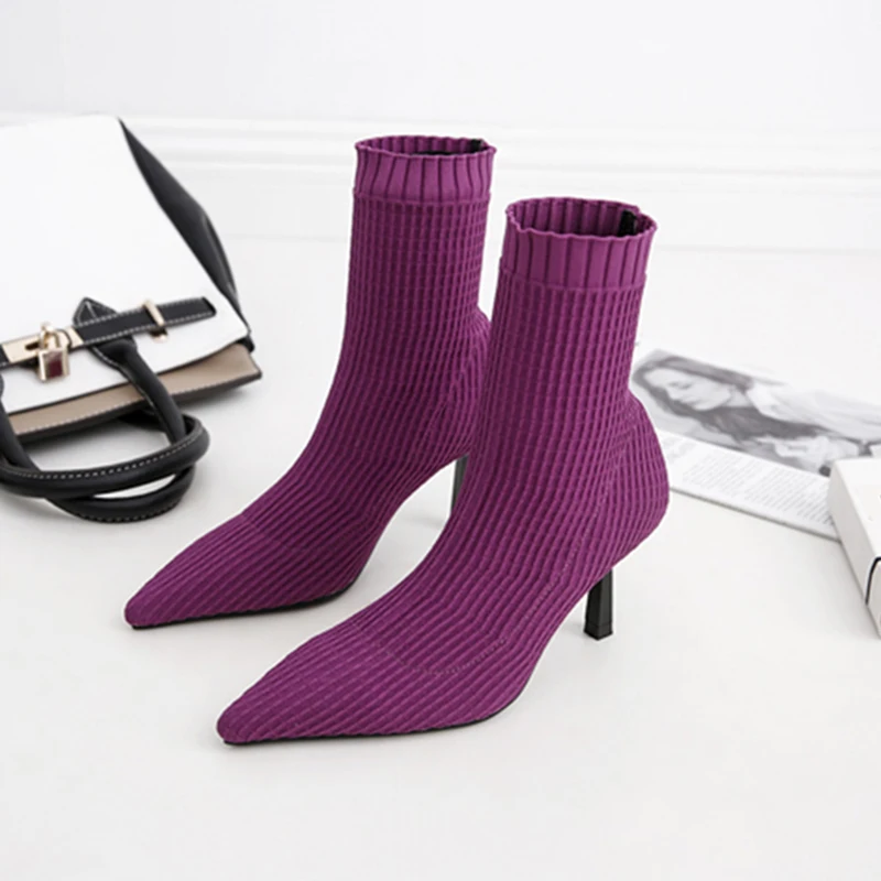 MONMOIRA стрейч Вязание высокий каблук носок сапоги Для женщин пикантные острый
