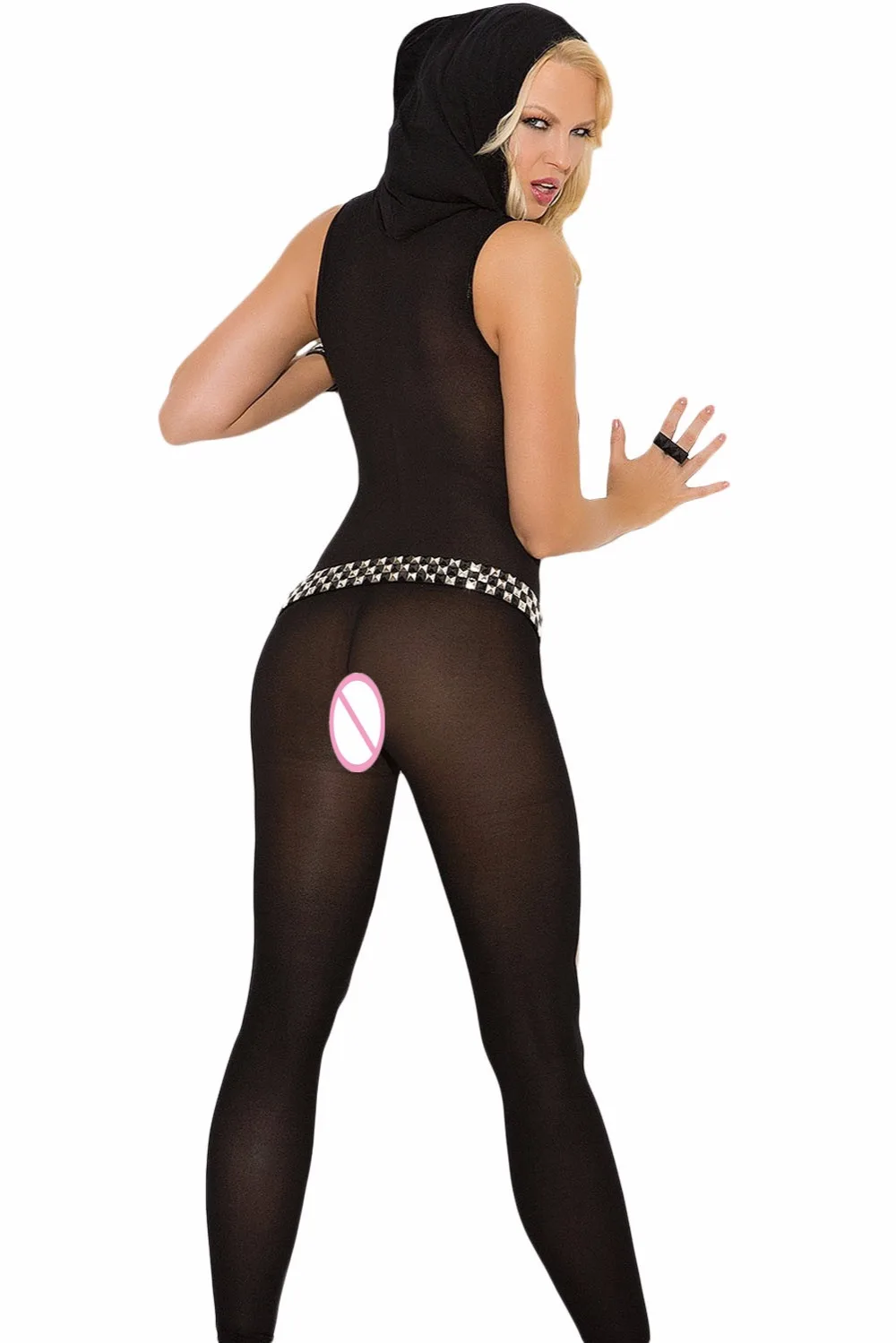 Fashion 2017 New Sexy Women Sleepwear Hot SexyBlack Mesh Footless Bodystocking with Hood LC79881 | Женская одежда