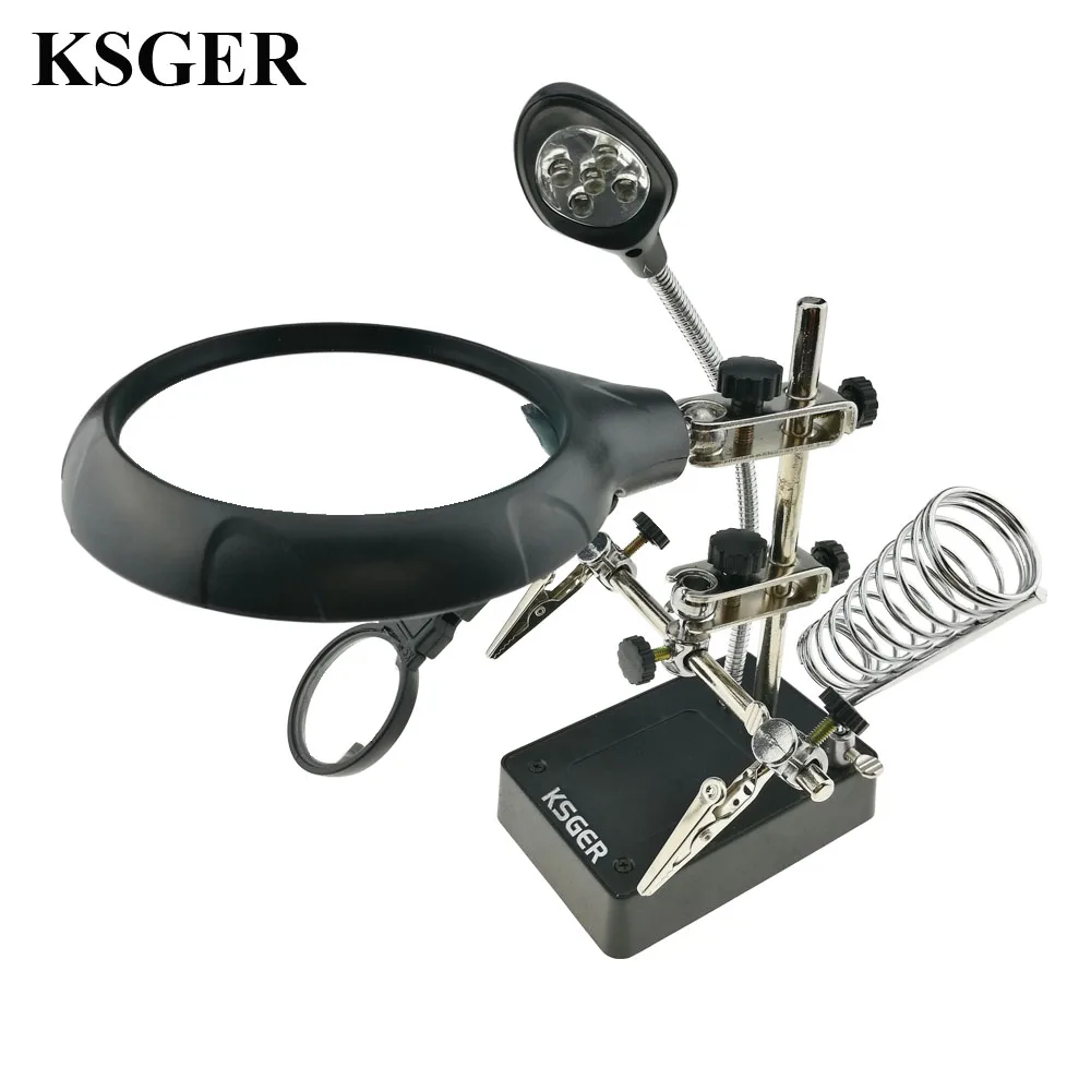 Светильник KSGER, лупа, лампа для сварки, инструменты для ремонта, зажим, Аллигатор, Вспомогательный зажим, подставка, Настольная паяльная станция, увеличительное устройство для телефона